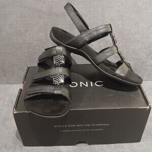 Vionic Amber Sandals Adjustable Orthaheel Black Croc Womens Size 7.5 W New